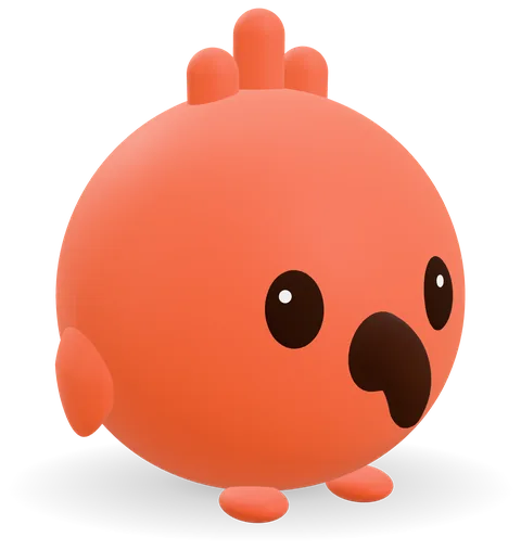 Mascote do falou.ia: um papagaio laranja gordinho com três barrinhas de som no topete